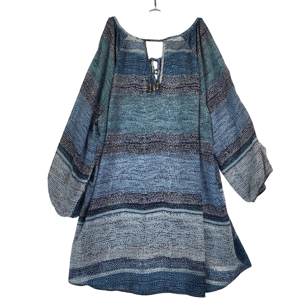 Maurices 1 Blue‎ Cold Shoulder Blouse Snakeskin Print Boho Coastal Chic Top
